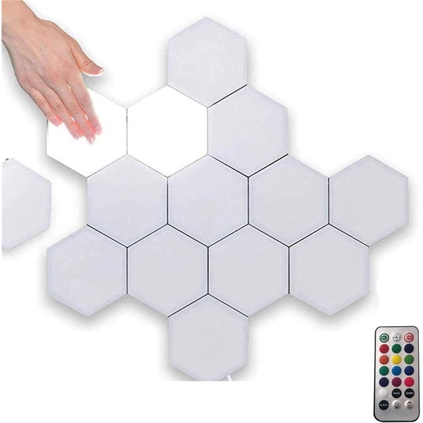 Luz colorida de pared hexagonal con control remoto de 10 piezas, luces sensibles al tacto modulares con alimentación USB, luz nocturna LED de ensamblaje de geometría creativa