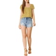 thumbnail image 2 of BLUSA FLORAL PARA MUJER INSPIRADA EN SAN VALENTÍN, CASUAL DE VERANO, CUELLO CUADRADO, MANGA CORTA DE CHIFÓN, CON VOLANTES, TALLA XS, COLOR AMARILLO, 2 of 8