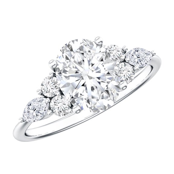 Rosec Jewels Certified Lab Grown Diamond Oval Engagement Ring 2 Carat - EF-VS Quality - Diamond Ring with Side Stones, 925 Sterling Silver, US 4.00
