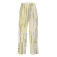 thumbnail image 6 of Women's Linen Pants Summer 2026 Casual Elastic Waist Split Straight Leg Pant Boho Printed Comfy Trousers with Pockets, 6 of 6