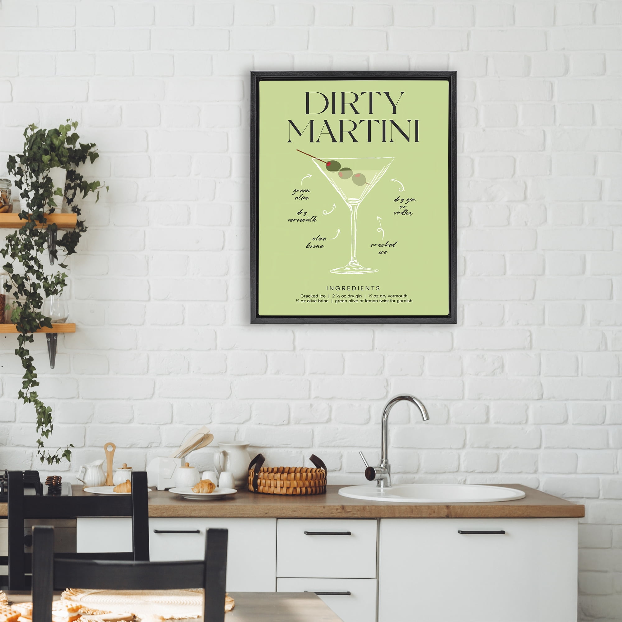 Stupell Industries Dirty Martini Green Recipe Black Framed Floater Canvas Wall Art, design by Lettered and Lined