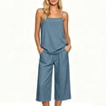 thumbnail image 2 of VBVC Women's 2 Piece Cropped Loungewear Set,Adjustable Strap Cami Top and Capri Pants for Women,Ladies Casual Summer Home Vacation Outfit with Pockets,Light Blue,S-2XL, 2 of 9