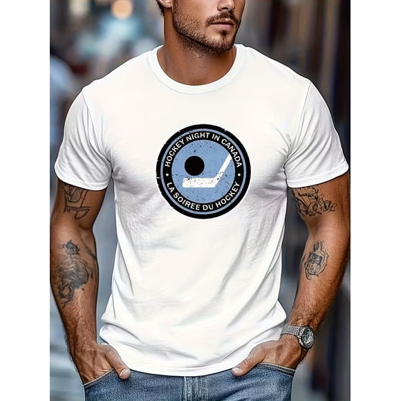 T-shirt Décontracté pour Homme avec Motif pour Soirée de Hockey Canadienne, Parfait pour les Loisirs et les Sports d'Été