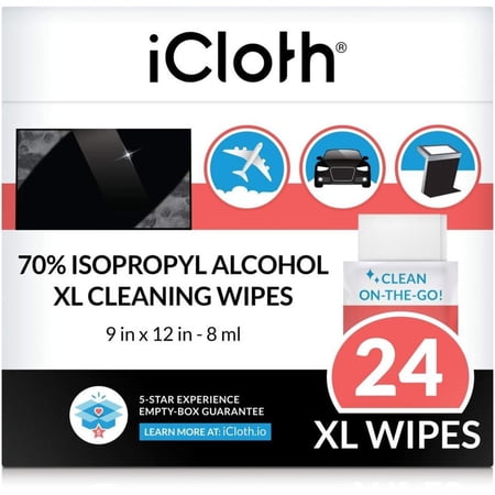 iCloth 70% IPA Computer and Electronics Cleaning Wipes for Screens, Keyboards, Controllers, Periferals, Pro-AV-Grade, Individually Wrapped (24 X-Large)
