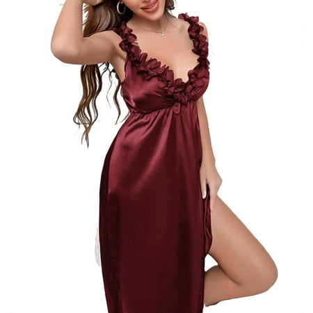 

Elegant Deep V Neck Nightgowns Sleeveless Burgundy Women s Sleepshirts (Women s)