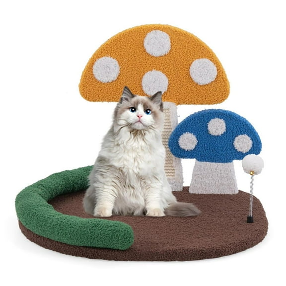 Resenkos Mushroom Cat Bed Cat Claw Scratcher with Wide Bed and Sisal Scratch Panel-Multicolor