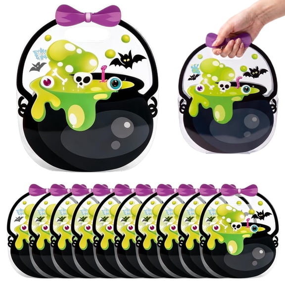 Halloween Treat Bags, Pumpkin and Cauldron Designs with Resealable Zipper, Clear Window and Handles for Trick or Treat