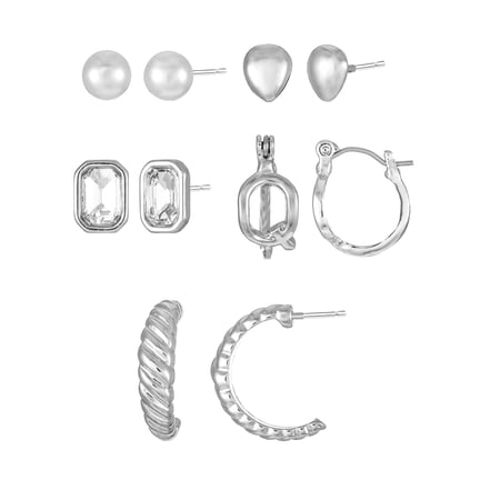 Time and Tru Silvertone Multi Earring Set, 5 Pairs, Initial Q