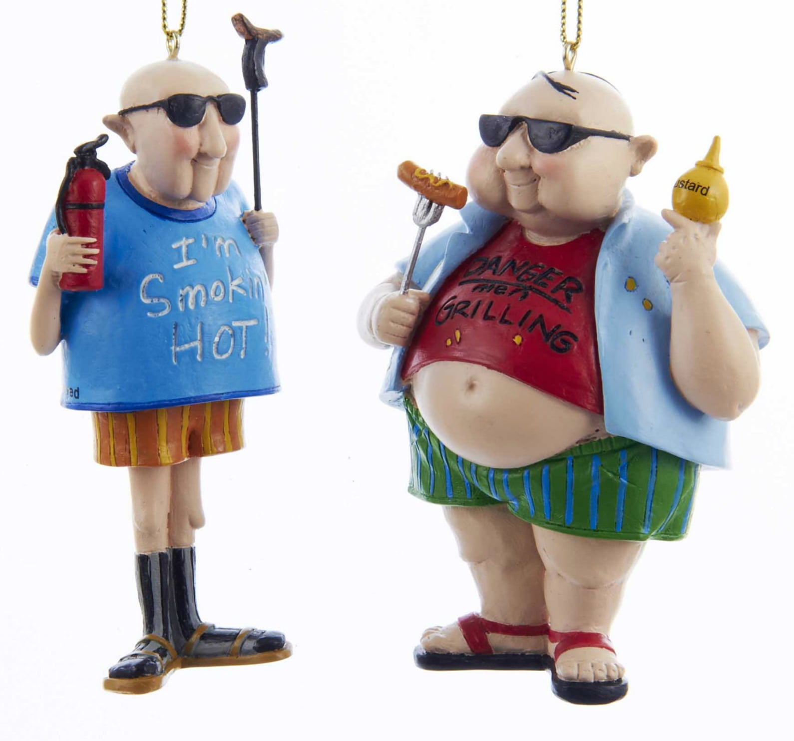Kurt Adler Funny Men Backyard Grilling Smoking Hot Holiday Ornaments Set of  2 