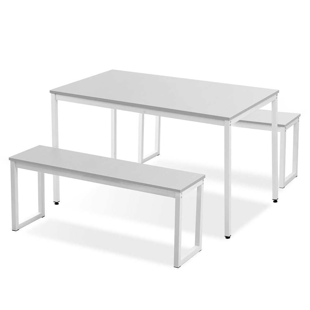 Kepooman 3-Piece Dining Set with 2 Benches, White