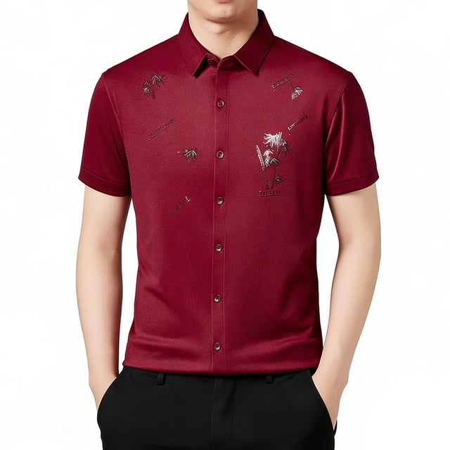 MDUKONU Chemise Élégante pour Homme Coupe Régulière Résistante aux Plis Chemise Classique Vin G