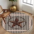 thumbnail image 3 of Farm Plaid Large Area Rugs for Bedroom Living Room, Soft Non Slip Carpet Bedside Rug, West Texas Star Rustic Farmhouse Black Brown Round Floor Cover Kitchen Accent Rug 7' for Dining Room/Office, 3 of 9