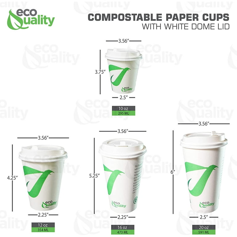 [300 Pack] 16 oz Compostable Paper Cups with White Dome Lids - Biodegradable Disposable White Paper Coffee Cups PLA Lined - Eco-Friendly Hot and Cold