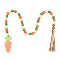 nvzhuang Easter Wooden Bead Garland with Carrot Tags Tassels Beaded Garland Hanging Wall Decor