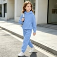 thumbnail image 6 of BRGZLK Girls Sweatsuit Sets Fall Clothes 2026 Casual Comfort Solid Color Long Sleeve Hooded Pollover Sweatshirt and Wide Leg Sweatpants Tracksuit Teen Trendy Clothes Light Blue 4-5 Years, 6 of 8