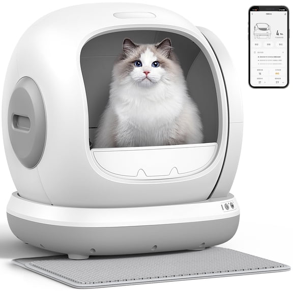 75L Smart Automatic Self-Cleaning Cat Litter Box, APP Control/Integrated Safety Protection,Gray
