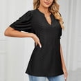 thumbnail image 3 of Camiseta de manga corta con cuello en V para mujer, blusa informal de Color puro, color negro, XXL, 3 of 5