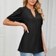 thumbnail image 3 of Top de manga abullonada con cuello en V, camisa de verano de manga corta con ojales para mujer, camisa de trabajo informal con cuello en V, fiel a su promesa, 3 of 5