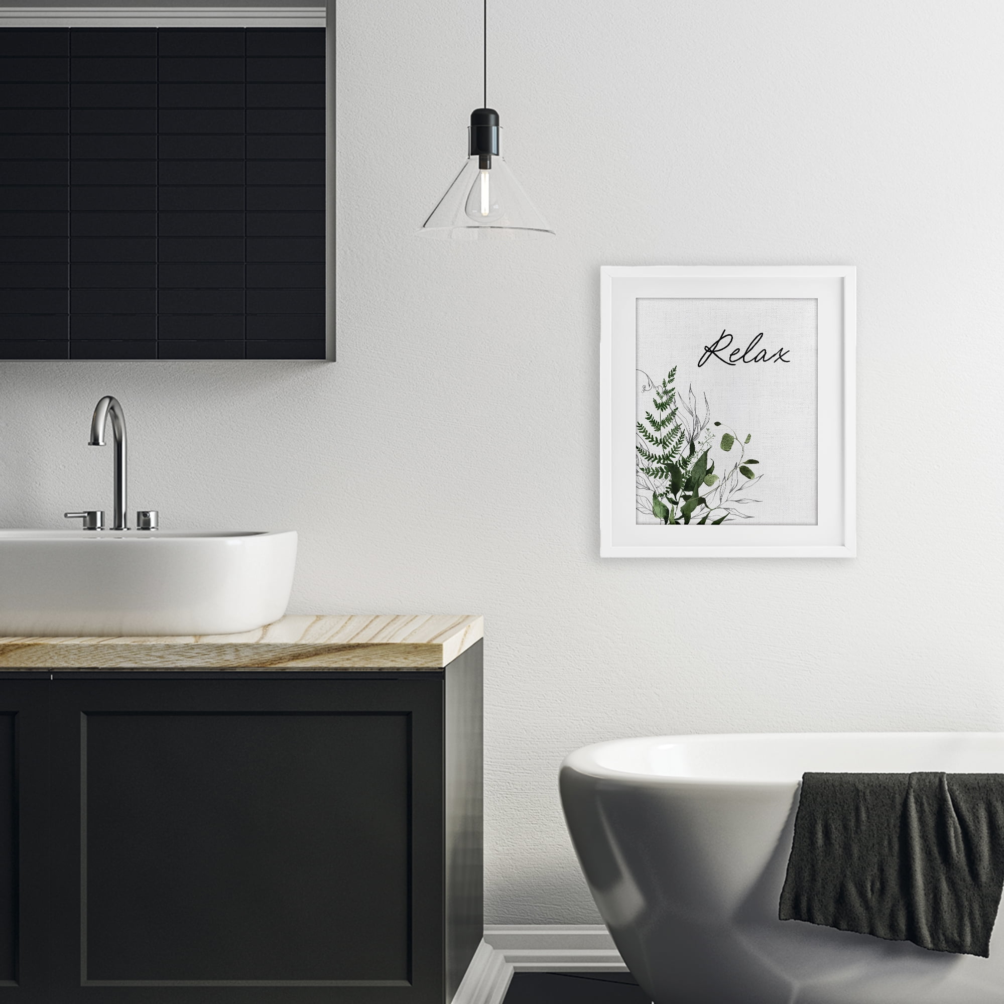 Relax Ferns & Botanicals White Framed Print Under Glass, design by Lettered and Lined