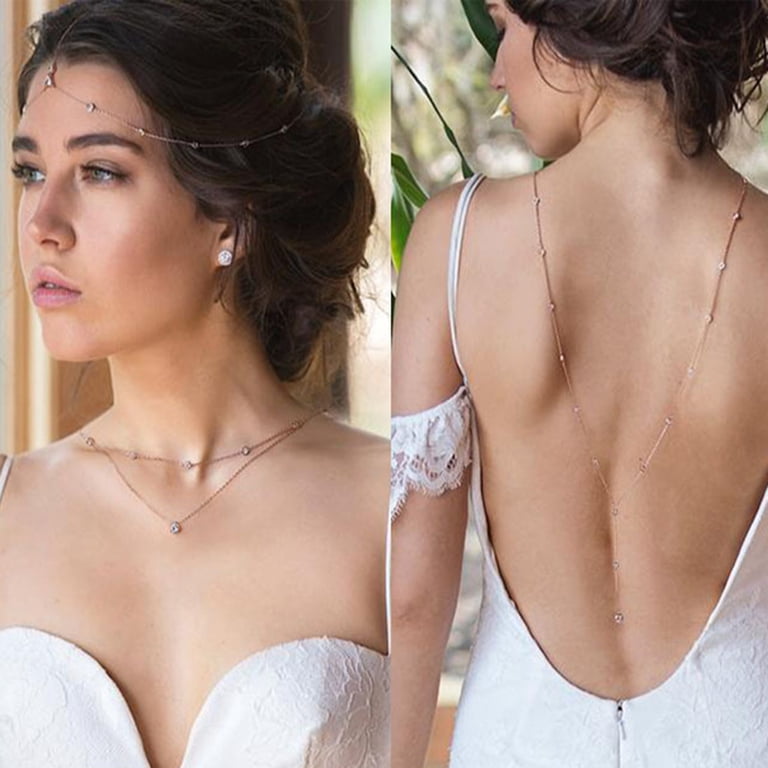 NUZYZ Rhinestone Inlaid Long Drop Bridal Back Necklace Lady Body Chain Wedding  Jewelry - Walmart.com