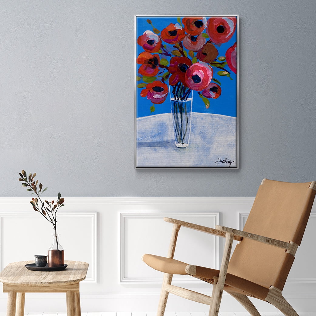Poppies Framed Premium Gallery Wrapped Canvas - Ready to Hang - 17 x 25 - Silver Floating Frame