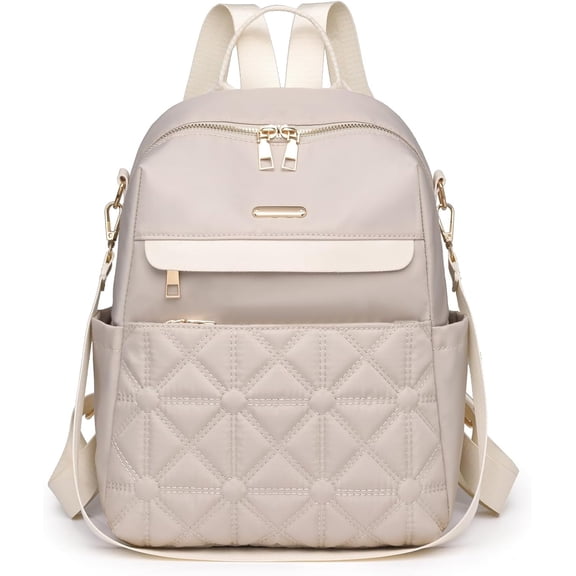 HLSHJDF Nylon Backpack Purse for Women Fashion Multipurpose Handbag Ladies Shoulder Bags Quilted Casual Travel Backpack Brown