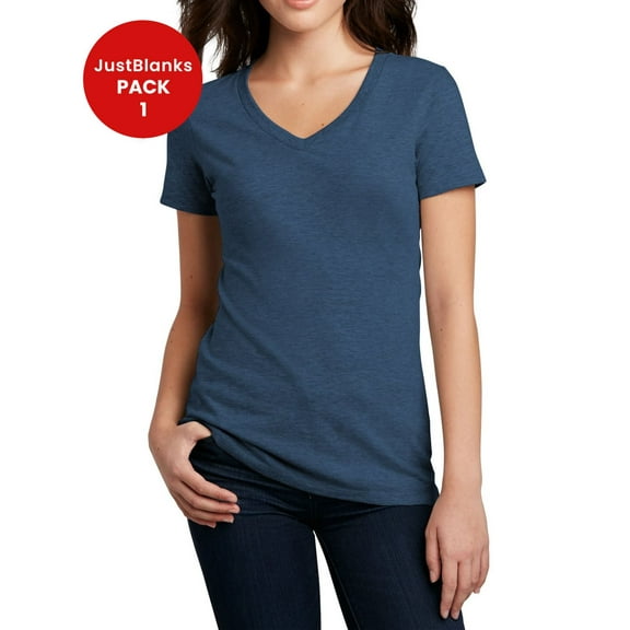 JustBlanks Women Perfect Blend V Neck Tee 1x1 rib knit neck Shoulder to shoulder taping