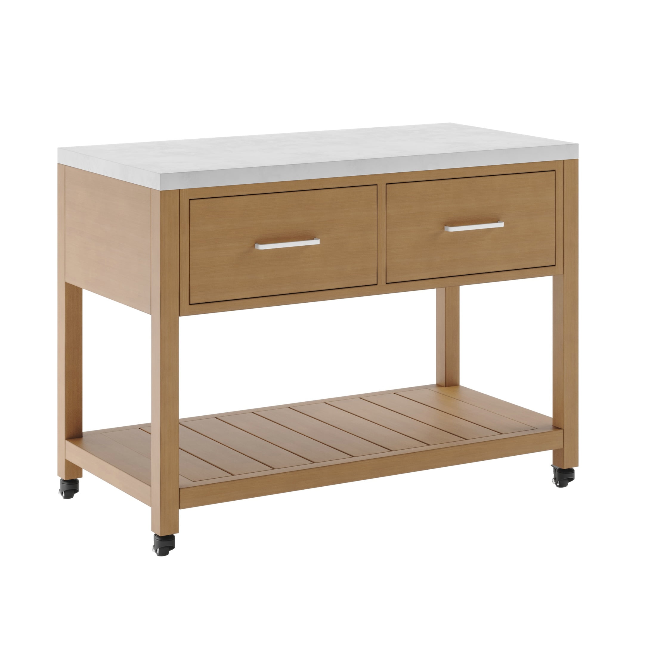 Better Homes & Gardens Tarren Outdoor Island Steel Serving Cart with Drawers, Teak