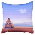 thumbnail image 1 of ECCOT Couple Two Happy Lovers Sitting on The Roof of Car and Look at Sea Modern Retro Flat Pillowcase Pillow Cover 16x16 inch, 1 of 1