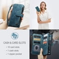 thumbnail image 4 of Allytech Wallet Case for Samsung Galaxy A53 5G, Card Slots + Cash Slot + Zipper Pocket Large Capacity PU Leather Case with Hand Strap, [All-Round Shockproof] Wireless Charging Kickstand Case, Blue, 4 of 10