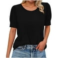 thumbnail image 3 of T Shirts for Women Basic Folded Short Sleeve Elastic Cuffs Round Neck Loose Tops Spring and Summer Crew Neck Tee Women's Top, 3 of 8