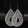 thumbnail image 3 of Pendientes colgantes de acero inoxidable con forma de flor para mujer, joyería de moda, pendientes étnicos de color plata, joyería, pendientes étnicos E4028S02, 3 of 5