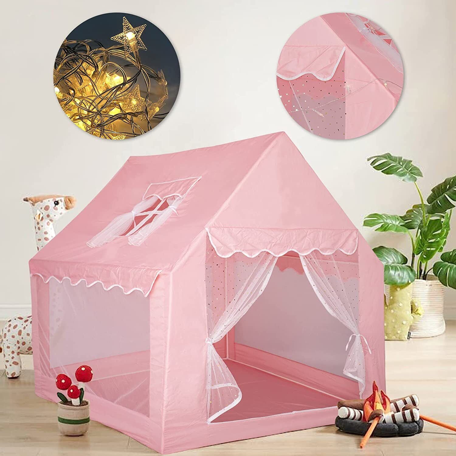 Pink Princess Castle Tents for Girls, Princess Playhouse Tent with