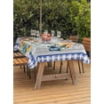thumbnail image 2 of Outdoor Tablecloth with Umbrella Hole and Zipper, Hello Spring Rectangle Table Cloth 60x120 Inch Waterproof Tablecloth, Farmhouse Floral Eucalyptus Wood Blue Plaid Picnic Table Cover for Patio, 2 of 7