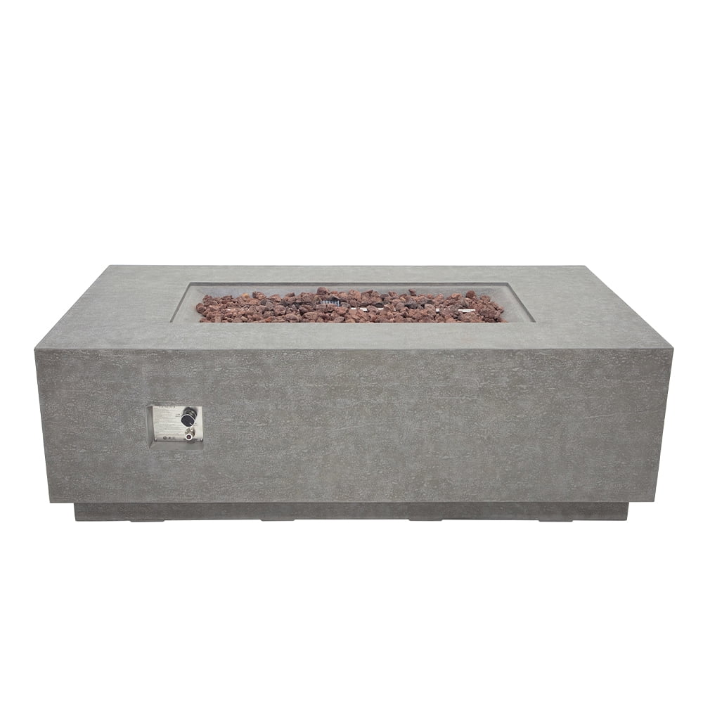 Elementi Andes Propane Fire Pit for Outside Outdoor Firepit Table with Internal Tank Holder Firepit Concrete Rectangular Fire Table Patio Heater Fireplace 60,000 BTUs - Light Grey, 66 x 32 Inches