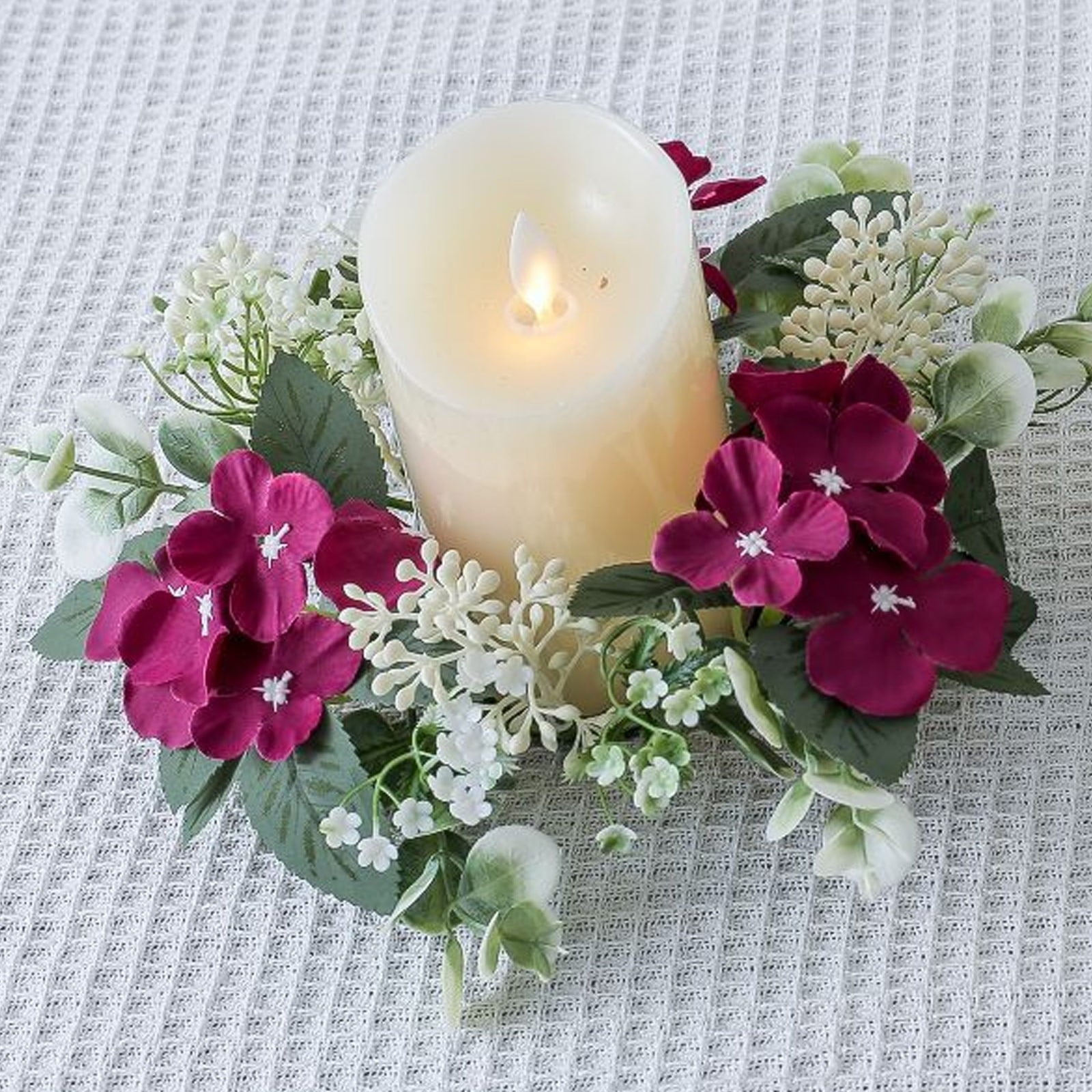 Yhmxh Artificial Flower Candle Rings Wreaths Floral Decor for