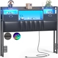thumbnail image 7 of Aheaplus Twin Headboard with Drawer Storage and RGB LED Light, Twin Size Upholstered Headboard with Charging Station and Bookcase, for Bedroom/Dorm Room/Guest Room, Black Oak, 7 of 7