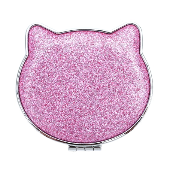 Unique Bargains 1 Pc Women Cat Style Makeup Mirror for Travel Vacation Purple Aluminum Mirror PU Leather