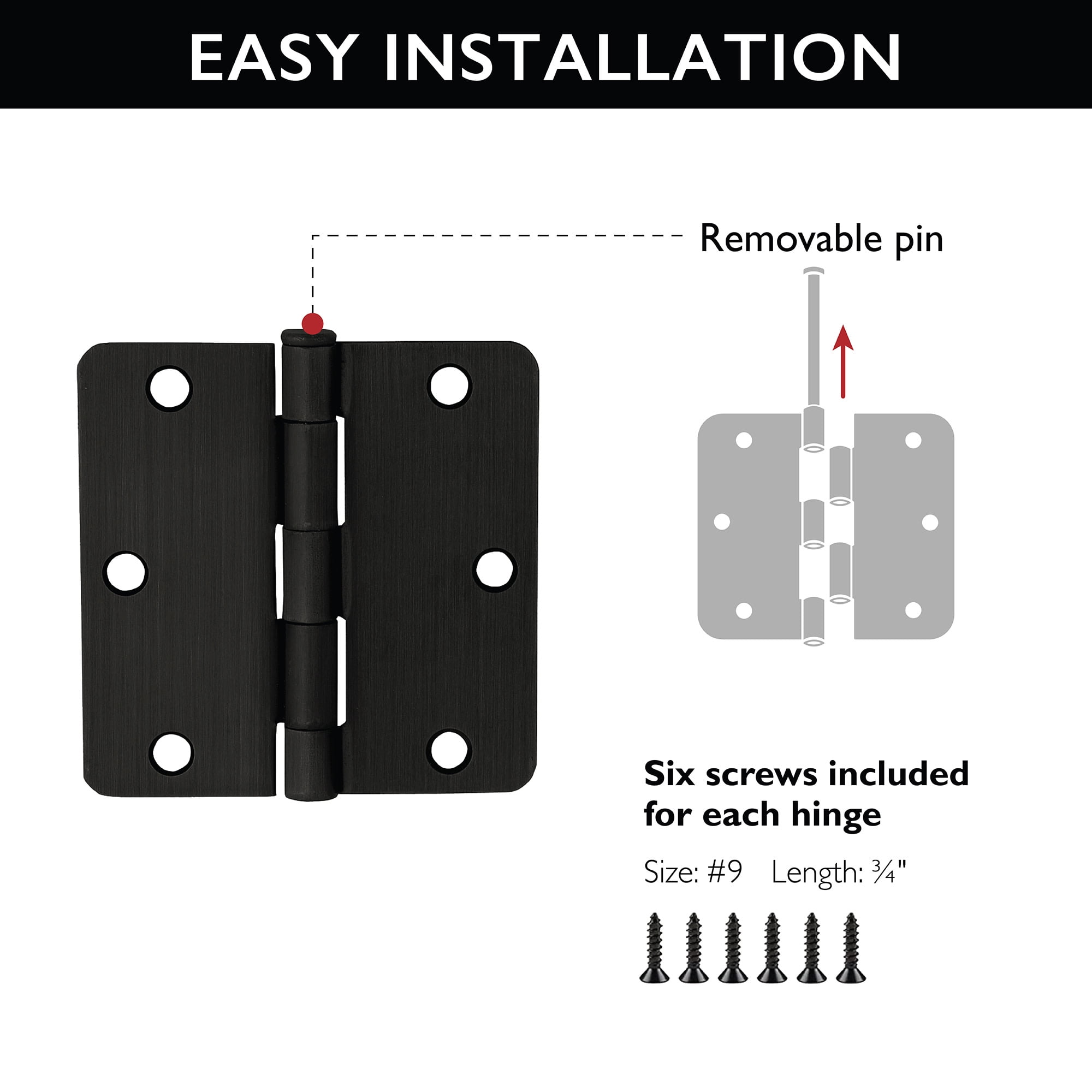 Design House Heavy Duty Steel 3.5" x 3.5" Interior Door Hardware Hinges (3-Pack)