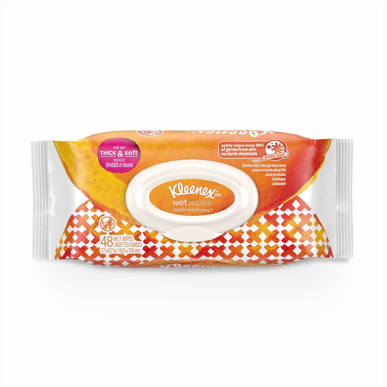 Kleenex Wet Wipes Germ Removal for Hands and Face, Fliptop Pack, 48