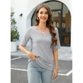 thumbnail image 4 of Women's Short Sleeves T Shirt Casual V Neck Solid Casual Sweatshirt, 4 of 6