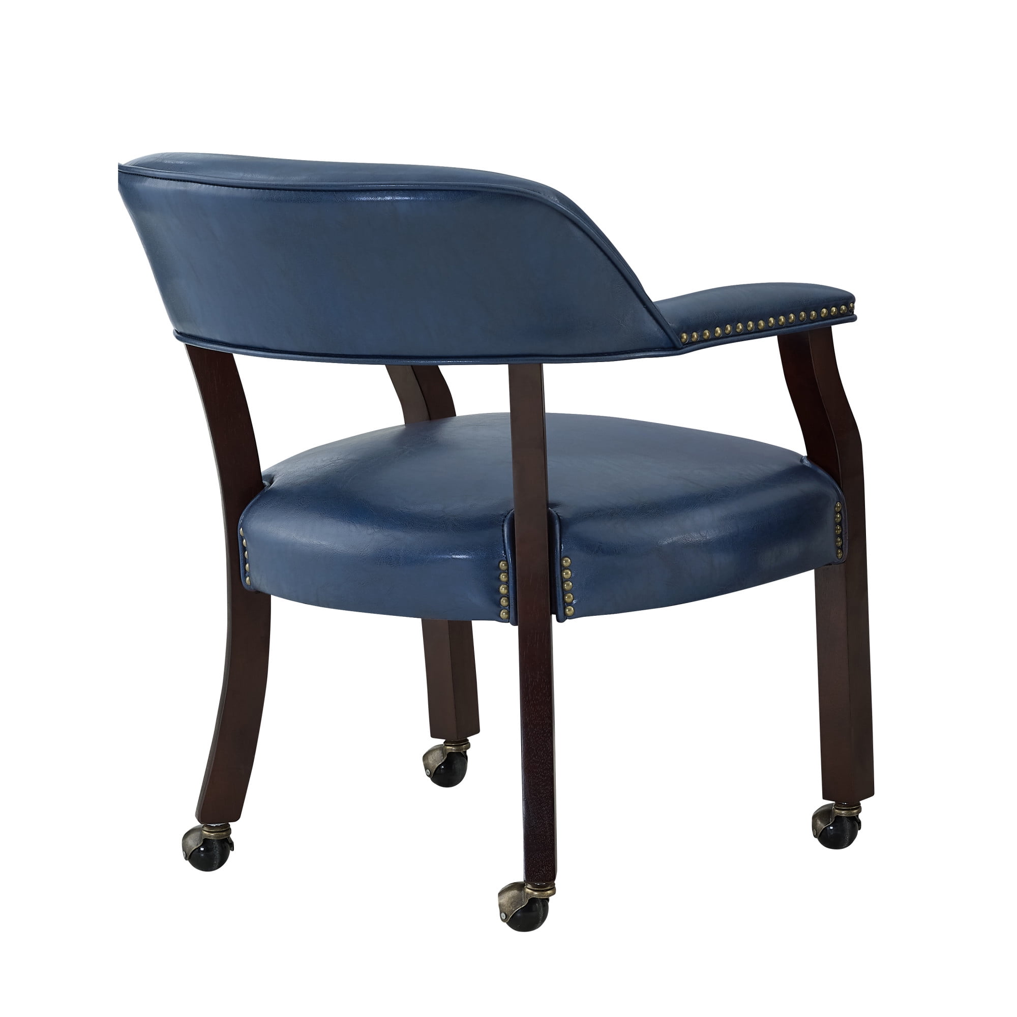 Steve Silver Tournament Faux Leather Dining Chairs with Arms, Navy