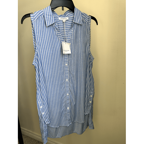 Beach Lunch Lounge Women's Sleeveless Top Side Buttons Blue/White Stripe Size XS