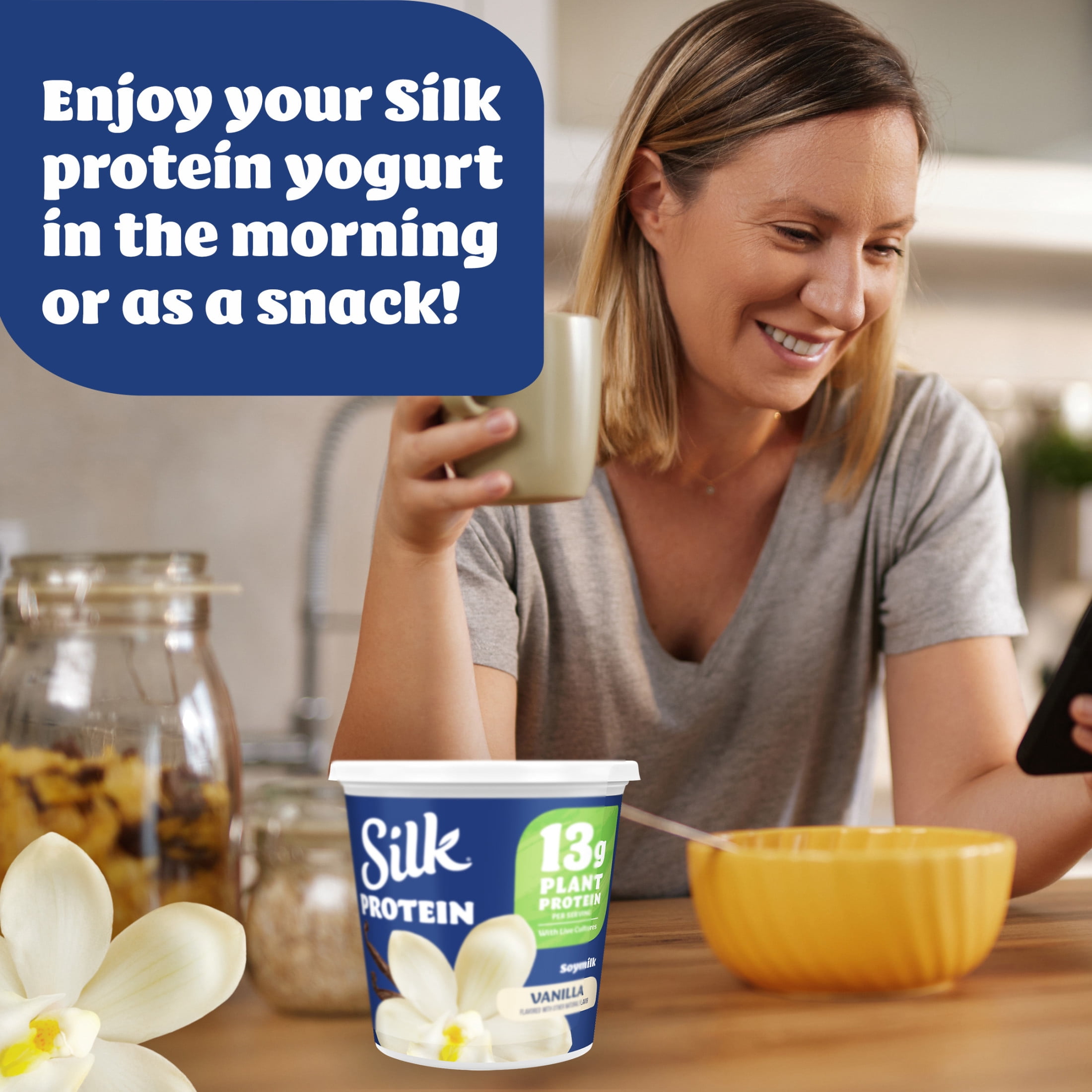 Silk Protein Vanilla Soy Milk Yogurt Tub, Plant-Based with 13g Protein, 4g Fiber, 24 oz