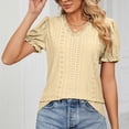 thumbnail image 5 of safuny Women's Trendy Elegant Comfy Tops Clearance Solid Tops Ruffle Sleeve Tees V Neck Shirts Eyelet Casual Vintage Clothing 2024 Fashion Summer YellowL Yellow L, 5 of 8
