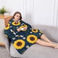 thumbnail image 5 of Oversized Wearable Blanket Hoodie,DarkBlue Sunflower Bee Pattern Sherpa Blanket Hoodie with Super Pockets,Super Warm Fuzzy Pullover for Women & Men, 5 of 6