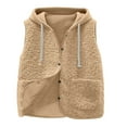 thumbnail image 3 of Women's Fuzzy Fleece Vest Hooded Sleeveless Button Down Solid Color Coat with Pockets Beige L, 3 of 6