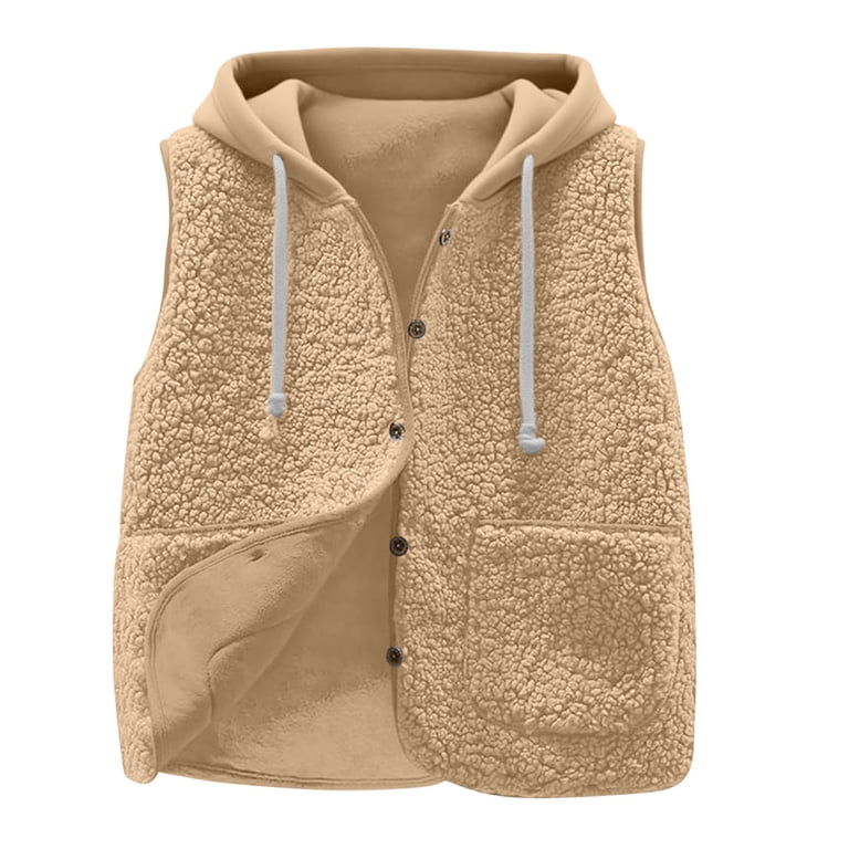 ZQGJB Womens Fleece Hoodie Vest Loose Warm Button Down Fall Fuzzy