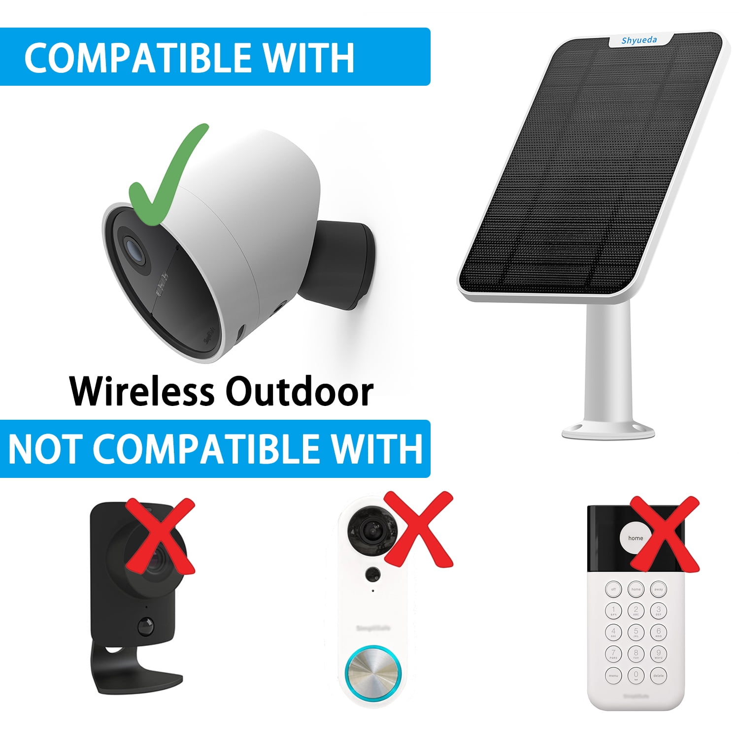Solar Panel Charging For SimpliSafe Outdoor Camera, with 13.1ft Waterproof Charging Cable, IP65 Weatherproof(2-Pack)