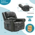 thumbnail image 2 of OUINCH Manual 360 Degree Swivel Glider Rocker Recliner Chair with Massage and Heat, USB Ports and 2 Side Pockets, Faux Leather, Grey, 2 of 7